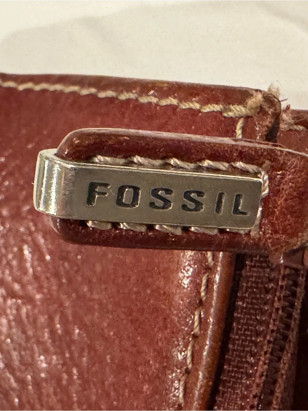 Fossil Vintage Brown Leather Trifold Wallet with Removable Checkbook Cover